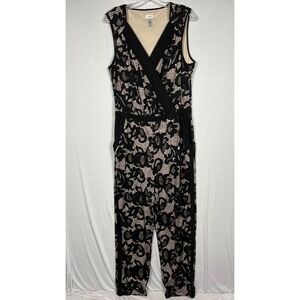 Vtg 90s Y2K Cache Lace Striped Jumpsuit Black Nude Sz 12 V Neck Sleeveless Chic
